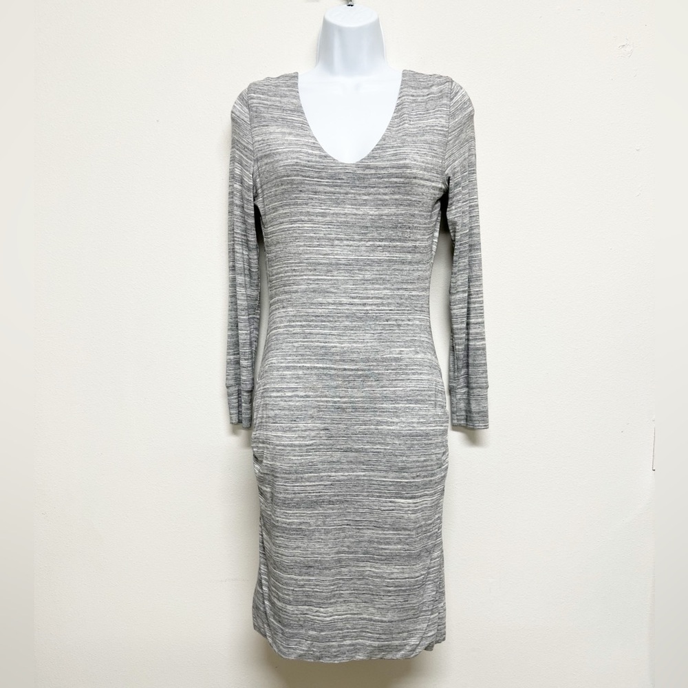Banana Republic Womens Gray Space Dye Side Rouching Long Sleeve Dress Size S - Picture 2 of 8